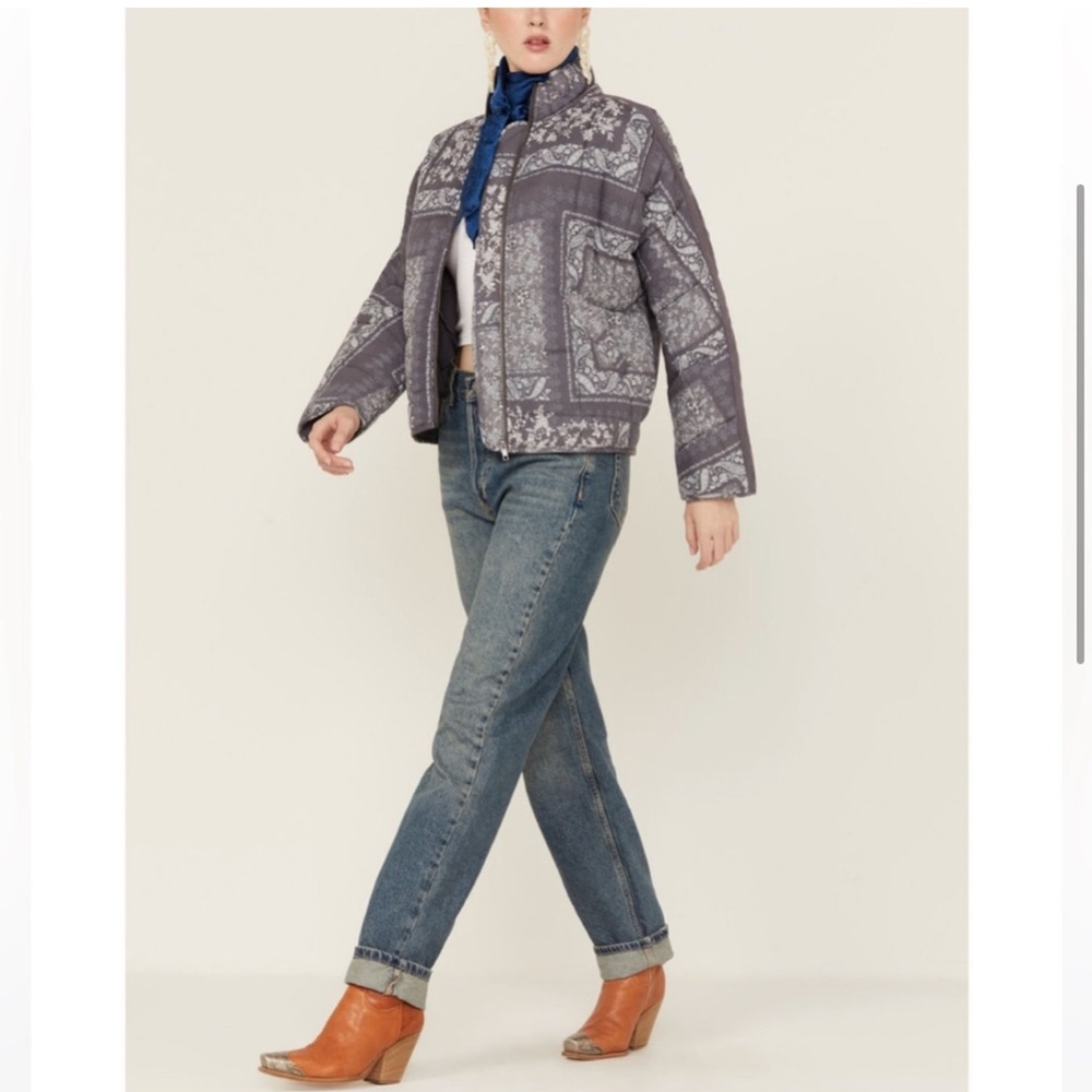 En Crme Navy Blue Patterned Quilted Jacket - image 1